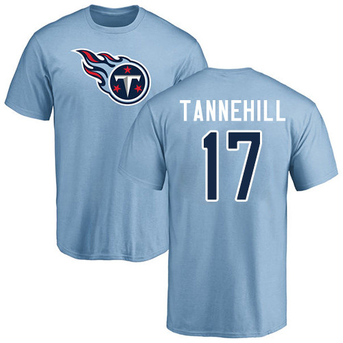 Tennessee Titans Men Light Blue Ryan Tannehill Name and Number Logo NFL Football #17 T Shirt